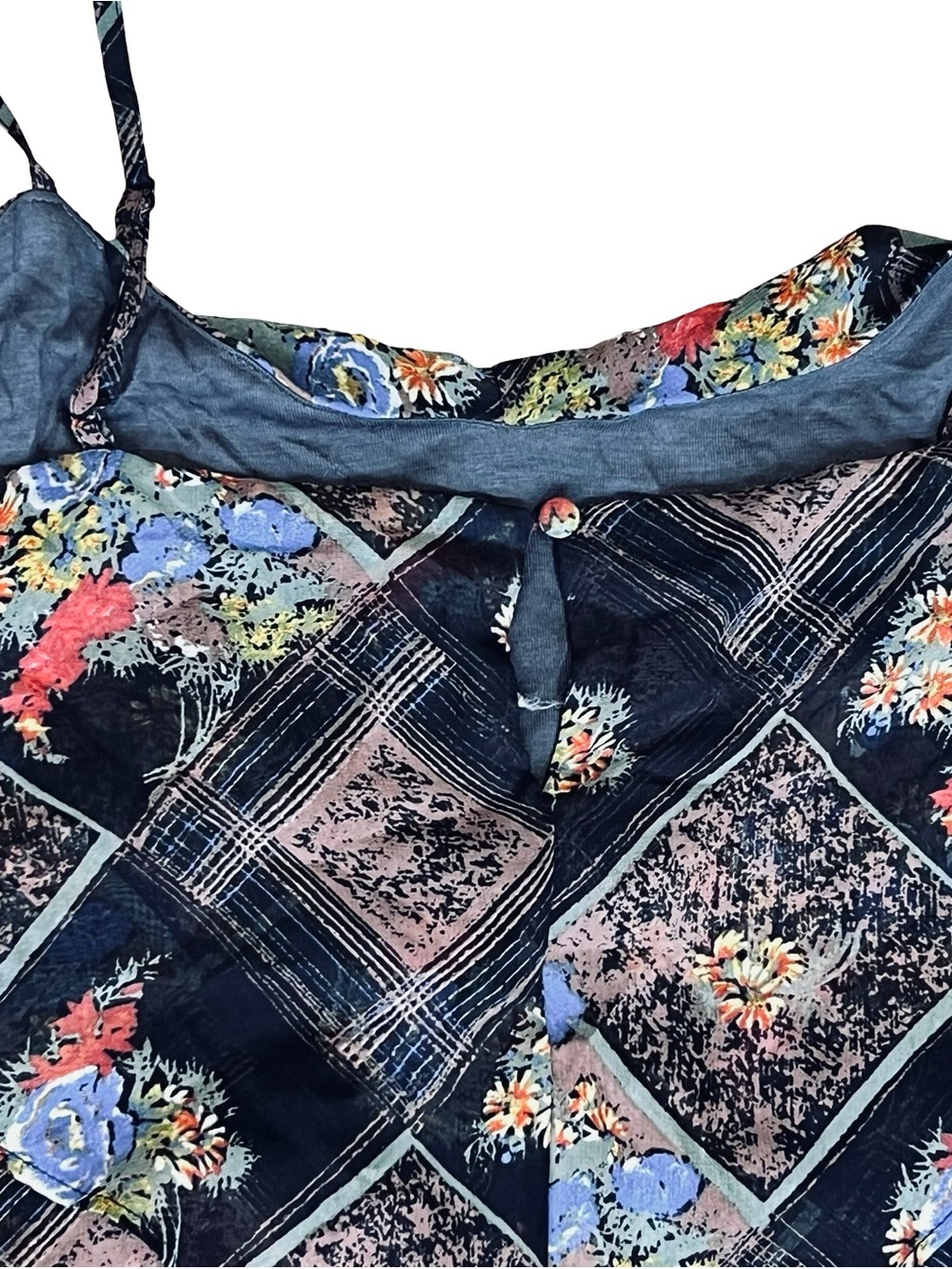 Free People Women’s 10 Floral Mini Dress Daisy Chain Plaid Chiffon Asymmetrical - Picture 10 of 13